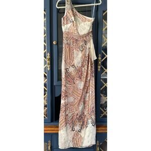 Badgley Mischka Y2K Vintage silk dress one shoulder paisley gown sz 2 cream gold